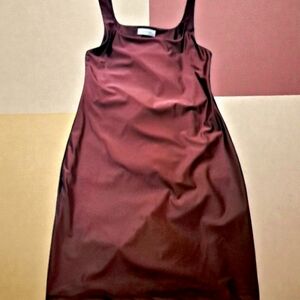 Aritzia Babaton Satinette Squareneck Tank Mini Dress Medium Spiced Burgundy